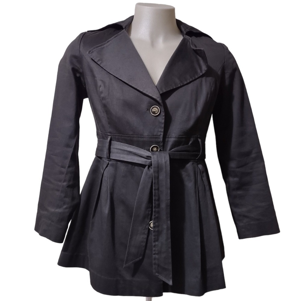Garfield & Marks Jacket Womans Medium Button Closure Belt Long Sleeves Gray Coat